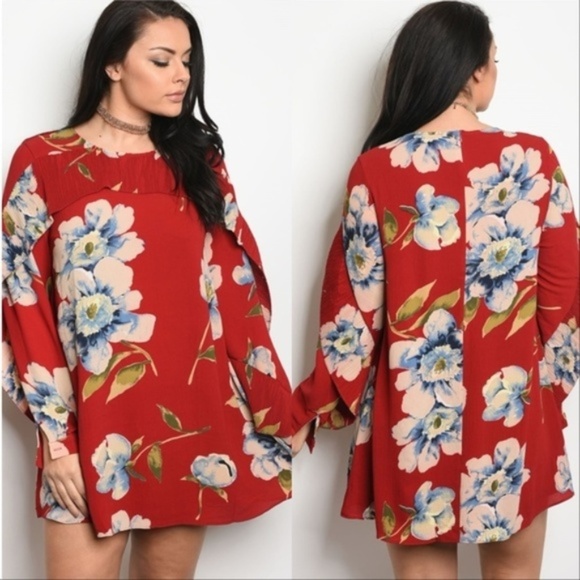 Dress Plus Size Floral Print Tunic Dress - Picture 1 of 1